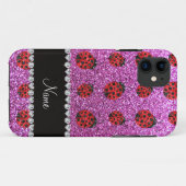 Persoonlijke naam pastel paarse glitter ladybug Case-Mate iPhone case (Achterkant (horizontaal))