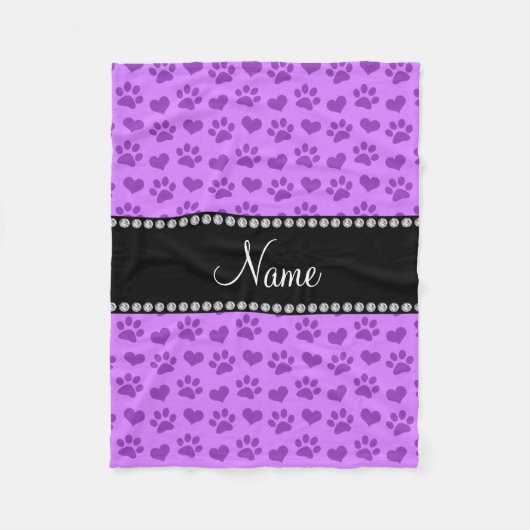 Persoonlijke naam pastel paarse harten en poten fleece deken (Voorkant)