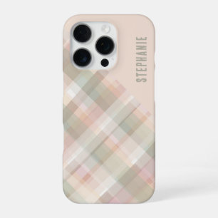 Persoonlijke naam pastel plaid perzik groene mooie iPhone 16 pro hoesje