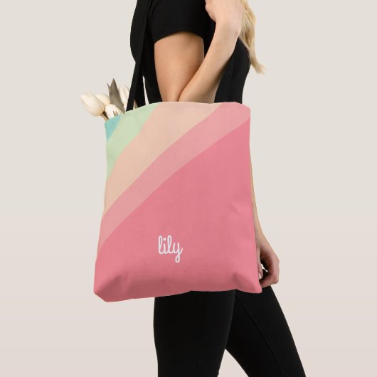 Persoonlijke naam pastel regenboog aangepaste cade tote bag (Dichtbij)