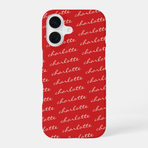 Persoonlijke naam patroon script typografie in roo iPhone 16 hoesje