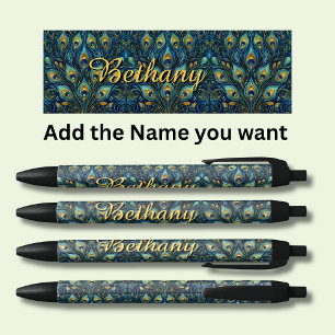 Persoonlijke naam Peacock Feathers Zwarte Inkt Pen
