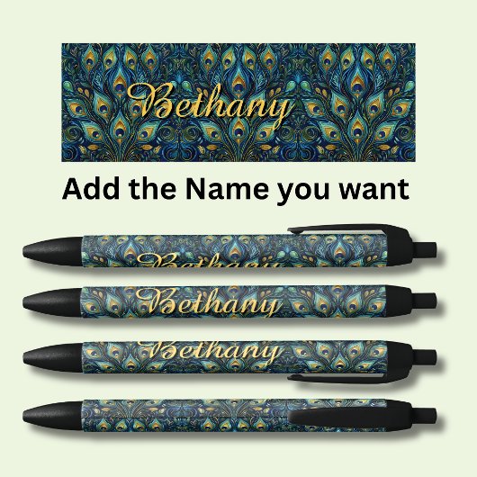 Persoonlijke naam Peacock Feathers Zwarte Inkt Pen