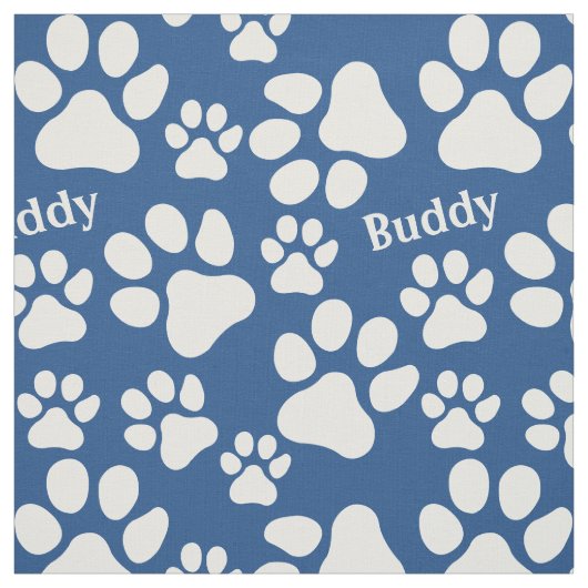 Persoonlijke naam Ped Dog Paw Print Blue Pattern Stof (Swatch)
