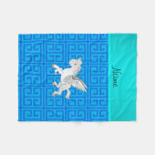 Persoonlijke naam pegasus blauwe grieksleutel fleece deken (Voorkant (Horizontaal))