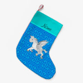 Persoonlijke naam pegasus blue griek key kleine kerstsok (Voorkant (Hangend))