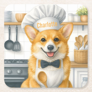 Persoonlijke naam Pembroke Welsh Corgi hond Chef Kartonnen Onderzetters
