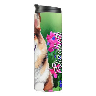 Persoonlijke naam Picturesque Floral Corgi Thermosbeker
