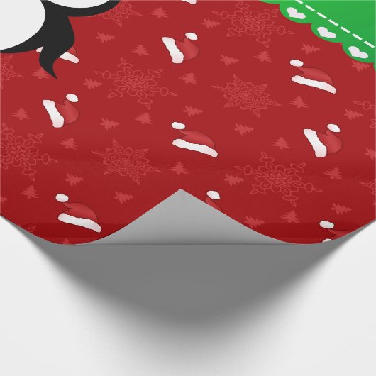 Persoonlijke naam pinguïn red santa hats snowflake cadeaupapier (Hoek)
