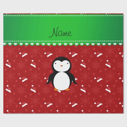 Persoonlijke naam pinguïn red santa hats snowflake cadeaupapier (Vlak)