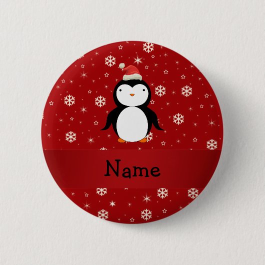 Persoonlijke naam pinguïn red sneeuwvlokken ronde button 5,7 cm (Voorkant)