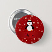 Persoonlijke naam pinguïn red sneeuwvlokken ronde button 5,7 cm (Voorkant /achterkant)