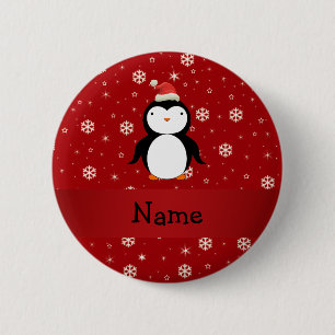 Persoonlijke naam pinguïn red sneeuwvlokken ronde button 5,7 cm