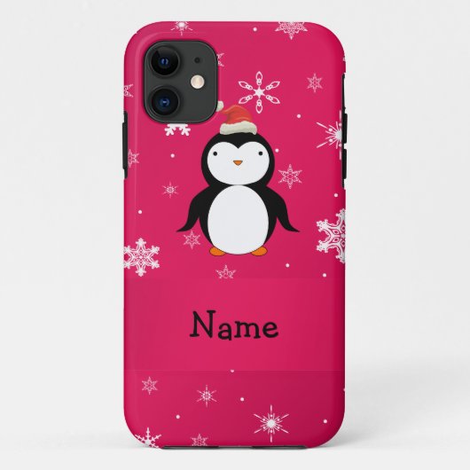 Persoonlijke naam pinguïn roze sneeuwvlokken Case-Mate iPhone case (Achterkant)