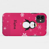 Persoonlijke naam pinguïn roze sneeuwvlokken Case-Mate iPhone case (Achterkant (horizontaal))