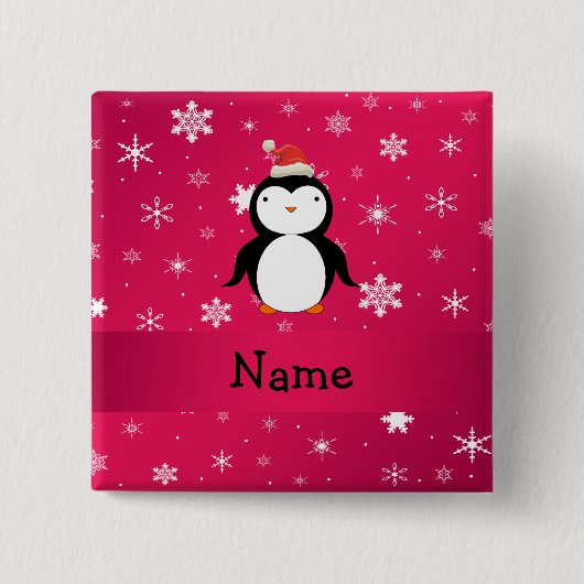 Persoonlijke naam pinguïn roze sneeuwvlokken vierkante button 5,1 cm (Voorkant)