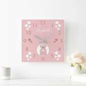 Persoonlijke naam Pink Teddy Bear baby Vierkante Klok (Huis)