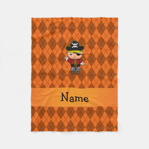 Persoonlijke naam pirate oranje argyle fleece deken