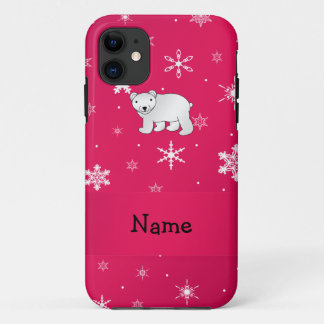 Persoonlijke naam polair beer roze sneeuwvlokken iPhone 11 hoesje