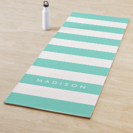 Persoonlijke naam Preppy Turquoise & White Stripes Yogamat