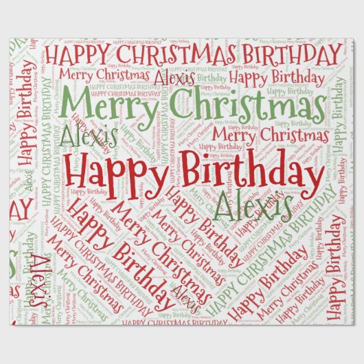 Persoonlijke naam Prettig kerstfeest Verjaardag Gr Cadeaupapier (Vlak)