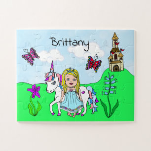 Persoonlijke naam Princess en Unicorn Fairytale Legpuzzel