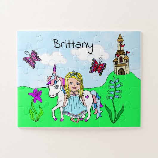 Persoonlijke naam Princess en Unicorn Fairytale Legpuzzel (Horizontaal)