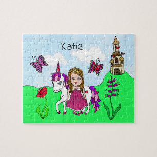 Persoonlijke naam Princess en Unicorn Fairytale Legpuzzel