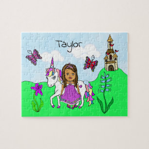 Persoonlijke naam Princess en Unicorn Fairytale Legpuzzel