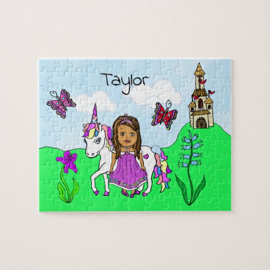 Persoonlijke naam Princess en Unicorn Fairytale Legpuzzel (Horizontaal)
