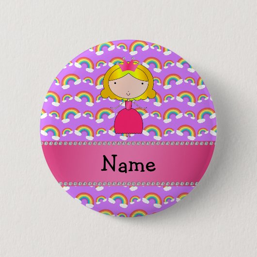 Persoonlijke naam prinses paarse regenbogen ronde button 5,7 cm (Voorkant)