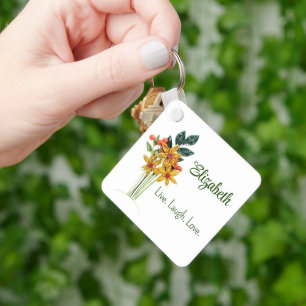 Persoonlijke naam, Quote, Papier Gewatteerde bloem Sleutelhanger