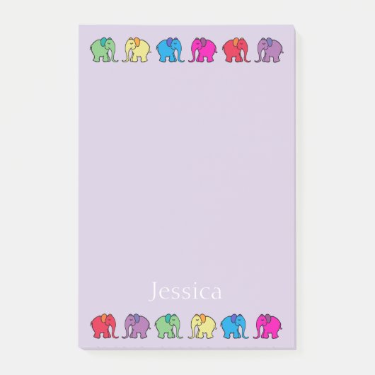 Persoonlijke naam Rainbow Colored Elephant Parades Post-it® Notes (Voorkant)