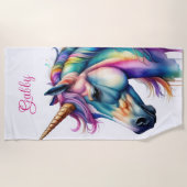 Persoonlijke naam Rainbow Unicorn Strandlaken (Voorkant)