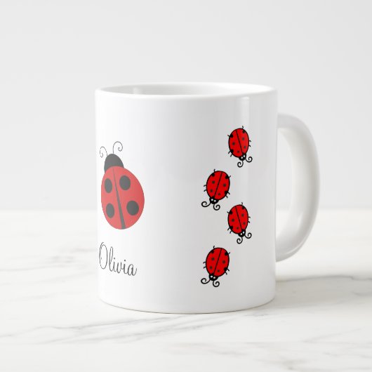 Persoonlijke naam Red LadyBug Grote Koffiekop (Voorkant rechts)