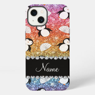 Persoonlijke naam regenboog glitters pinguïns ijsk iPhone 13 hoesje