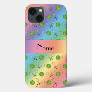 Persoonlijke naam regenboog tennisballen iPhone 13 hoesje
