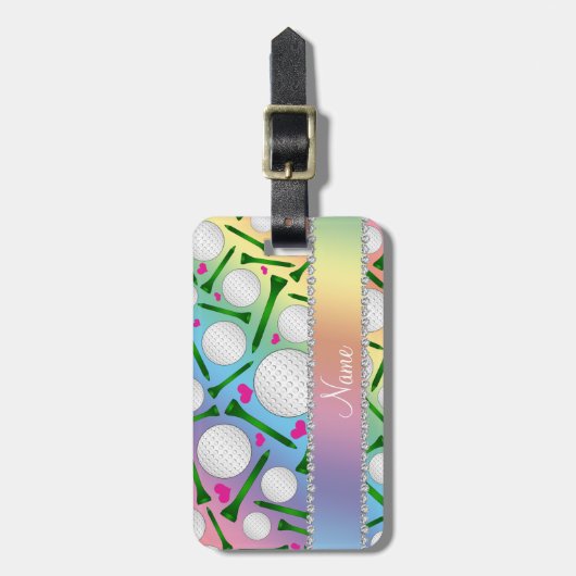 Persoonlijke naam regenbooggolfballen t - shirts h bagagelabel (Voorkant verticaal)