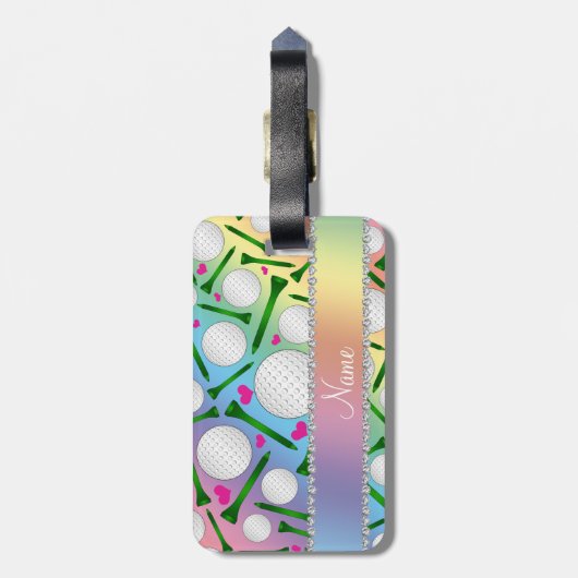 Persoonlijke naam regenbooggolfballen t - shirts h bagagelabel (Achterkant verticaal)