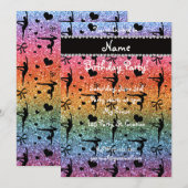 Persoonlijke naam regenbooglittergymnastiek kaart (Voorkant / Achterkant)