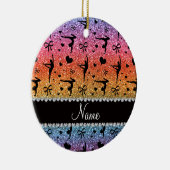 Persoonlijke naam regenbooglittergymnastiek keramisch ornament (Rechts)