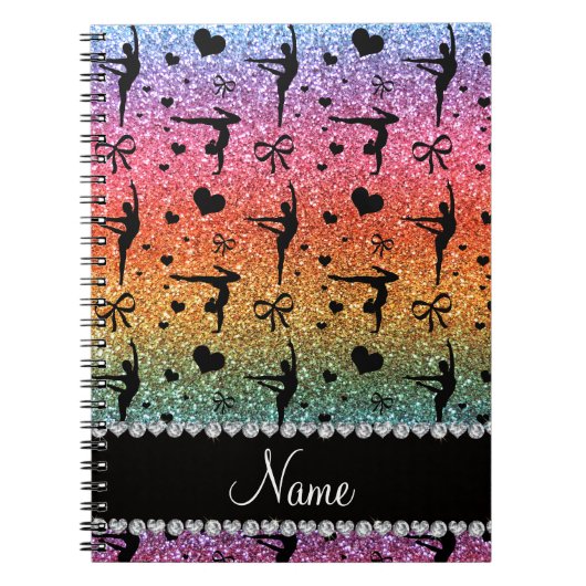 Persoonlijke naam regenbooglittergymnastiek notitieboek (Voorkant)
