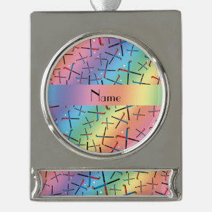 Persoonlijke naam regenboogveld hockey verzilverd banner ornament