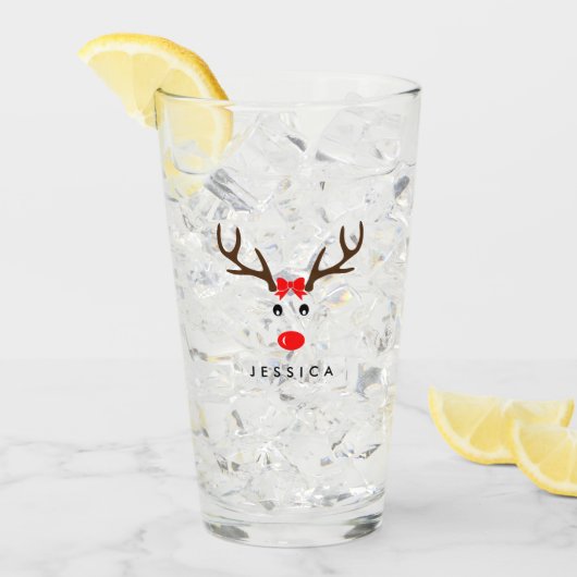 Persoonlijke naam Reindeer Xmas Holiday Glas (Voorkant ijs)