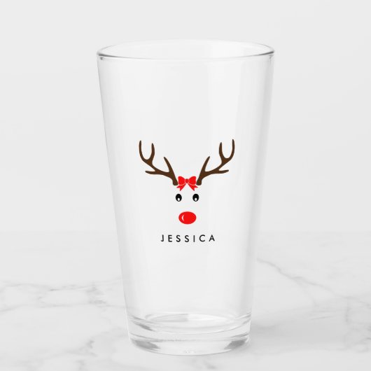 Persoonlijke naam Reindeer Xmas Holiday Glas (Voorkant)