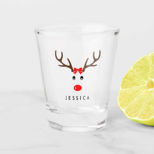Persoonlijke naam Reindeer Xmas Holiday Shot Glas (Voorkant)