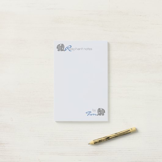 Persoonlijke naam "RElephant Notes" Grijs en Blauw Post-it® Notes (Op bureau)