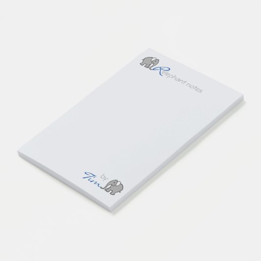 Persoonlijke naam "RElephant Notes" Grijs en Blauw Post-it® Notes (Schuin)