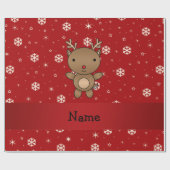 Persoonlijke naam rendierrode sneeuwvlokken cadeaupapier (Vlak)
