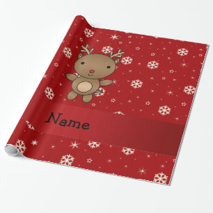 Persoonlijke naam rendierrode sneeuwvlokken cadeaupapier
